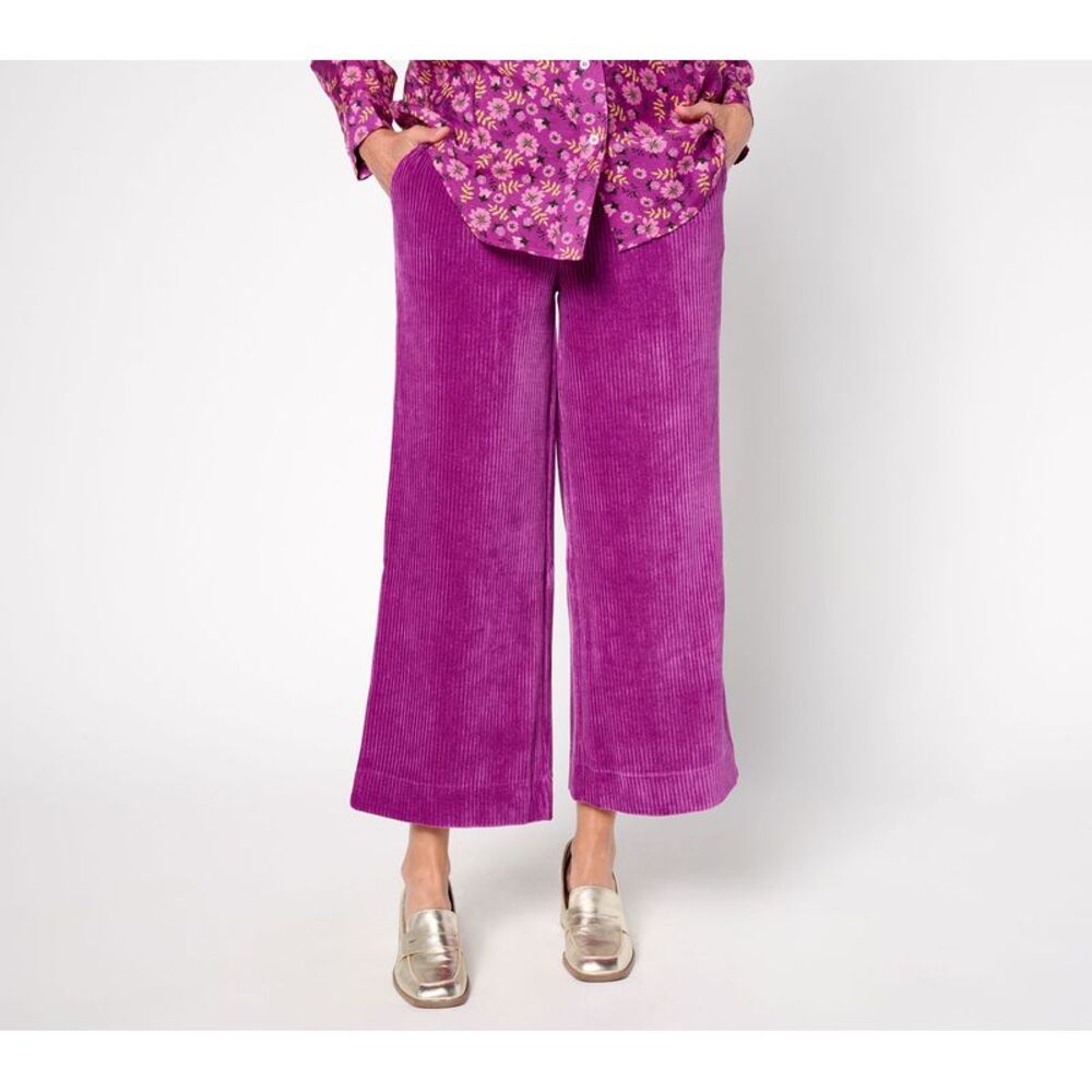 SUNNYLiFE Women's Petite Pants PM Corduroy Wide Leg Pull-On Pant Purple